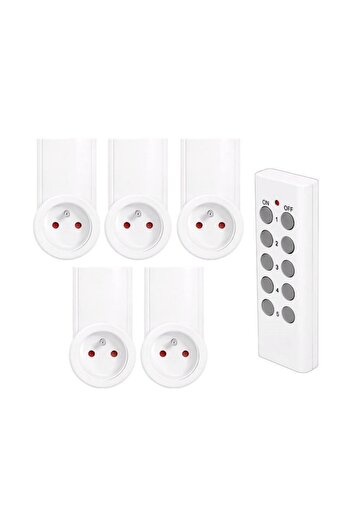OEM Set of 5 Sockets with Remote Control, Range 30m, 2300W, Frequency 433.92MHz, Grounding, White