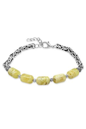 Tesbihane Non-Tarnish Metal King Chain Capsule Cut King Seccer Drop Amber Men's Bracelet