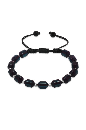 Tesbihane Macrame Braided White Dorica Ball Decorated Water Blue Black Fire Amber Men's Bracelet