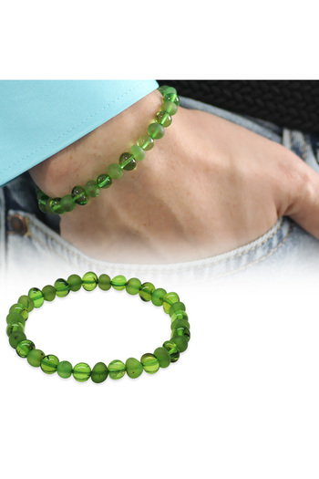 Tesbihane Emerald Green Wheel Cut Natural Drop Amber Men's Bracelet