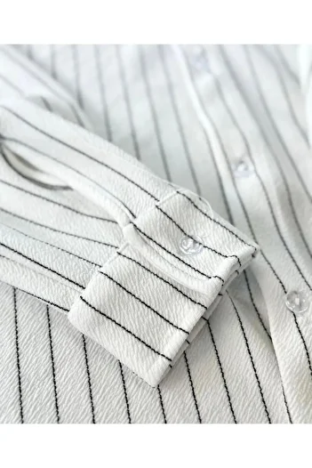 Fifty Color Alaçatı Style Crepe Fabric Line Detail Unisex Shirt and Pants Set
