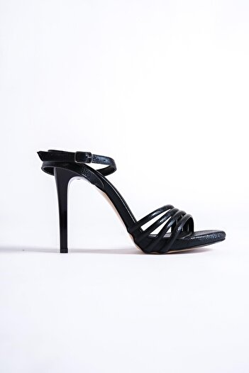 Modabuymus Havana Black Glitter Multi-Strapped Platform Heeled Evening Dress Shoes