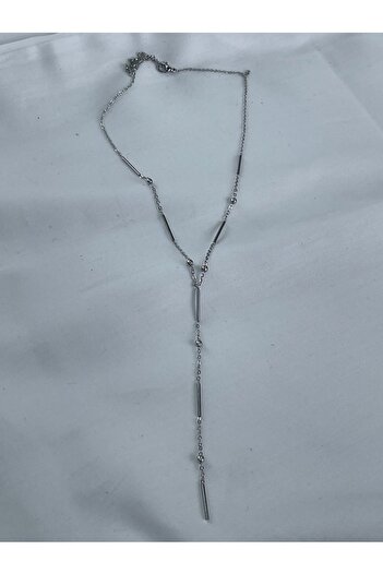 BESMYAR JEWELS Çubuk ve Top Görünümlü Y Kolye – gümüş Renk Şık Zincir Kolye, Minimalist Tasarım,