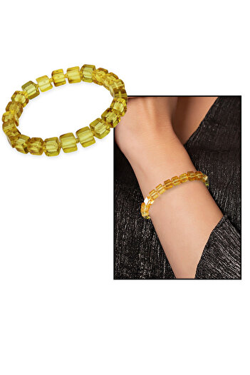 Tesbihane Linden Color Cube Cut Natural Drop Amber Women's Bracelet