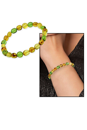 Tesbihane Water Green Natural Form Natural Drop Amber Women's Bracelet
