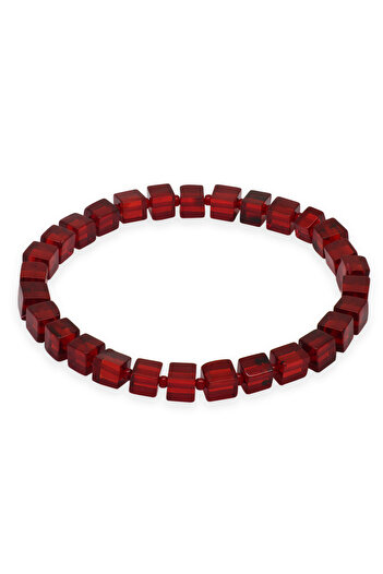 Tesbihane Flag Red Cube Cut Natural Drop Amber Men's Bracelet