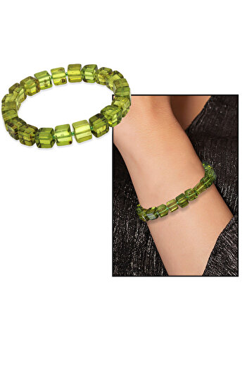 Tesbihane Water Green Cube Cut Natural Drop Amber Women's Bracelet