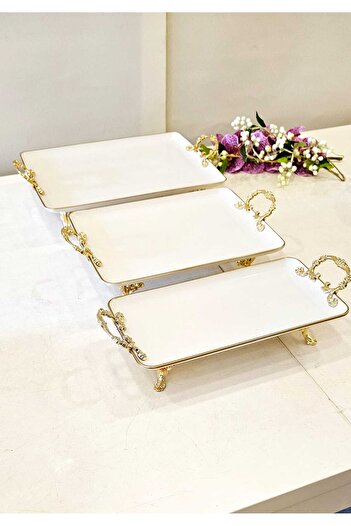 MaviDamla 5 PIECES PORCELAIN PRESENTATION SET WITH HANDLES GOLD