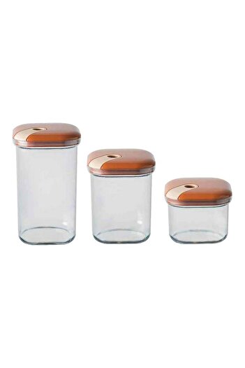 Generic OMADA 3-Piece Pull Box Microwave Proof and Leak Proof Plastic Storage Jar Set Orange and Clear