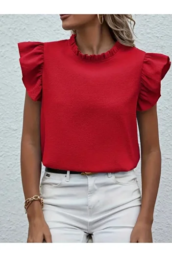 novafems Edolika Women's Short Sleeve Ruffle Collar Wrap Blouse