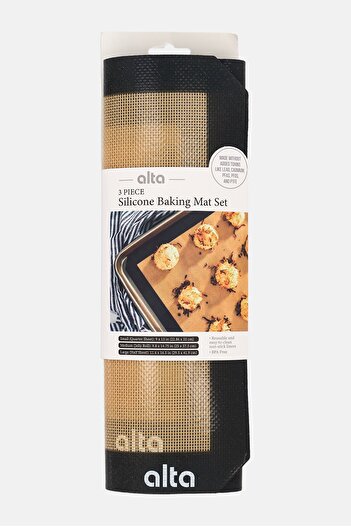 Alta 3 Pieces Silicone Baking Mat Set, Brown/Black