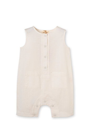 Patique Kids White Organic Cotton Woven Unisex Kids Jumpsuit