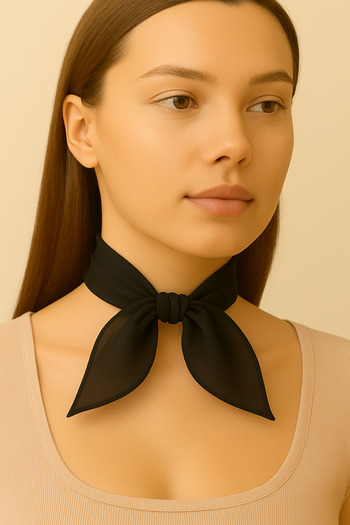 Paciqa Black Colored Plain Chiffon Scarf Multi-Purpose Accessory 50X50