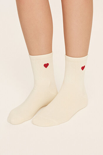 KaeLaurean Women's Ecru 4 Pairs Bamboo Seamless Heart Socks