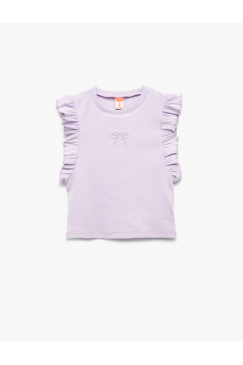 Koton Ruffled Bow Detailed Crew Neck Sleeveless Cotton Ribbed Tank Top