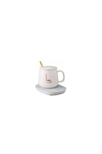 OEM Set Ceramic Mug with Heater, Spoon, Constant Temperature 55 Degrees, 220V, 400 ml, White