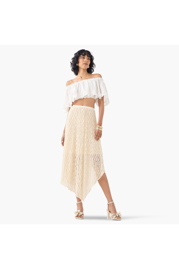 2Xtremz 2Xtremz Lace Detail Midi Asymmetric Skirt with Elasticated Waistband