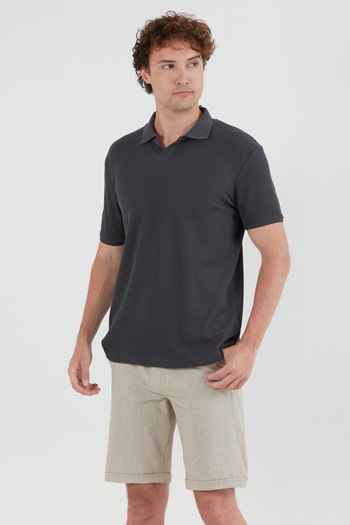 Fulla Moda Waffle Fabric Polo Collar T-Shirt