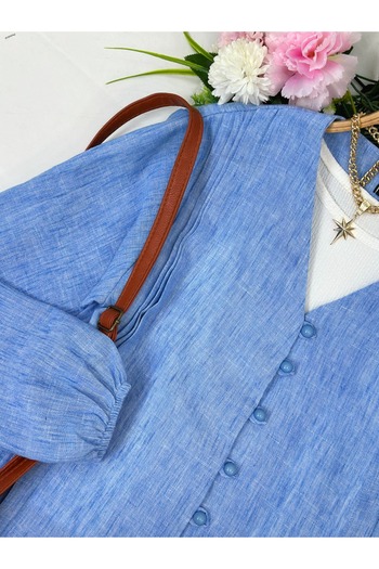 YEDİLALE Long Sleeved Summer Shirt Skirt with Clover Button Double Set