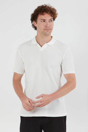 Fulla Moda Waffle Fabric Polo Collar T-Shirt