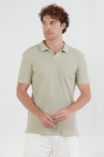 Fulla Moda Waffle Fabric Polo Collar T-Shirt