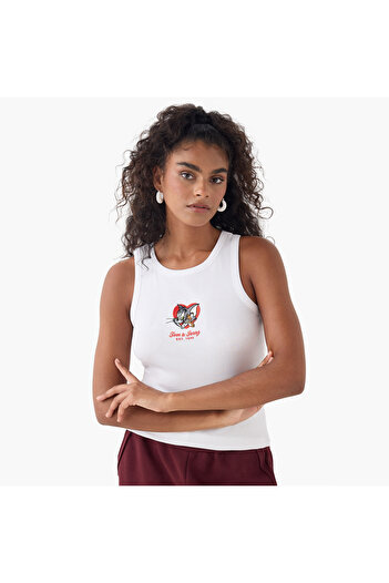SP Characters Tom and Jerry Embroidered Ribbed Tank Top