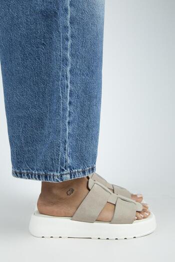 Manijero Paris Women's Genuine Leather Double Striped Beige Slippers