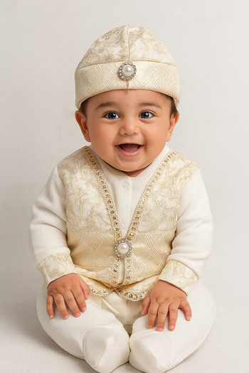 Tombyco Baby Boy Stylish Mevlütluk and Circumcision Gown and Hat Set - Gold Embroidered