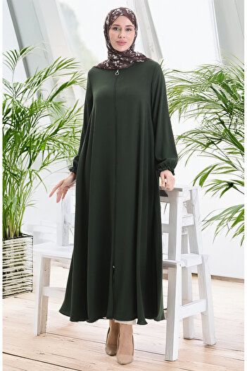 sefamerve Zippered mevlana abaya 4106-02 emerald green