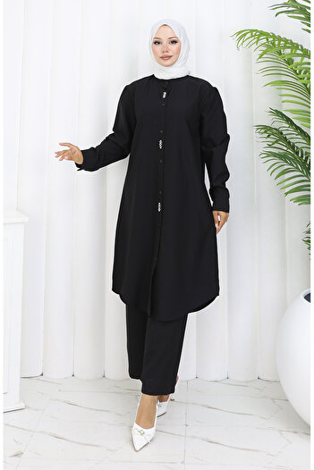 sefamerve Stoned Tunic Trousers Double Set 2090-05 Black