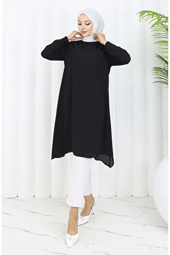 sefamerve Asymmetrical Princess Tunic 4101-04 Black