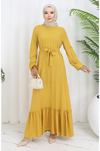 sefamerve Skirt Ruffle Belted Dress 4103-06 Yellow