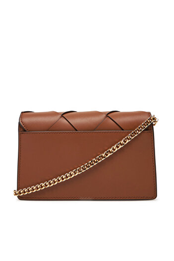 Michael Kors Women's 100% Leather Cross Chain Strap Patterned Brown Shoulder Bag 32S5Gj6C8L-Luggage
