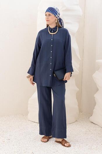 ALLDAY Indigo-Stitch Detailed Muslin Trousers Suit