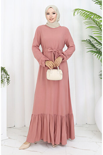 sefamerve Skirt Ruffle Belted Dress 4103-07 Onion Peel