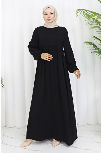 sefamerve Waist Gathered Dress 4102-01 Black