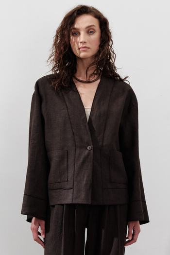Manuka Linen Single Button Bluz Aci Brown
