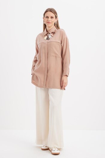 ALLDAY Mink-Pocket Hidden Placket Shirt Tunic
