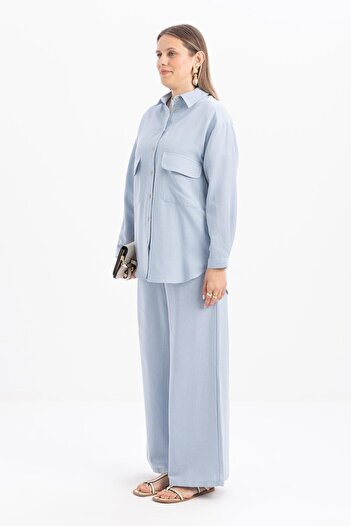 ALLDAY Blue-Large Pocket Linen Trousers Suit