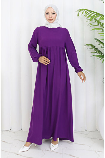 sefamerve Waist Gathered Dress 4102-05 Purple