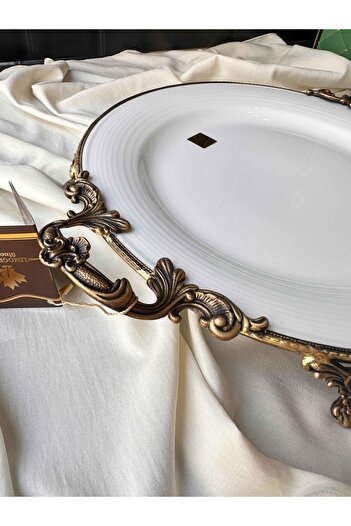 ROSSEV Antique White Kulplu Yuvarlak Tabak 31Cm