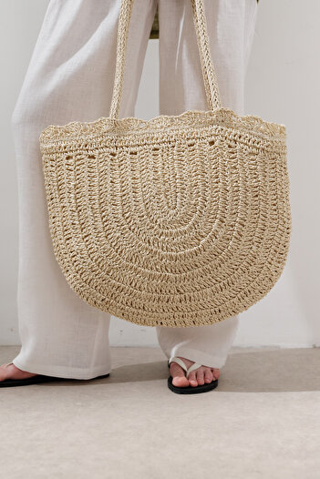 Manuka Braided Detail Wicked Handle Bag Beige
