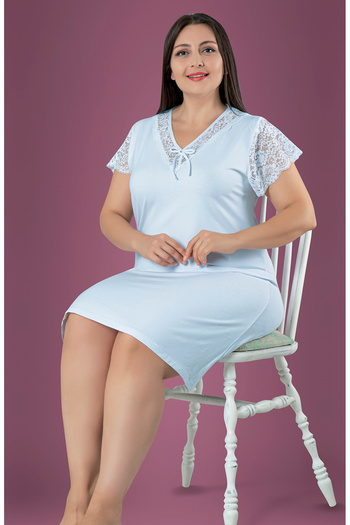 JENİKA Women's Short Sleeve Plus Size Lace Detailed Viscose Nightgown