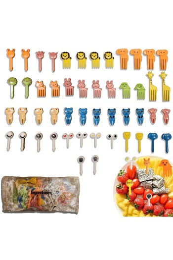 beyond basics Fruits Picks for Kids 50 Pcs, Cute Animals And Cartoon Eyes Fork/Picks for Vegetables Cake Dessert.