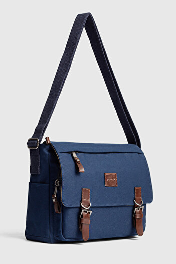 By Hakan Gk72 Canvas Messenger Bag Shoulder Bag School Bag with Laptop Compartment Dark Blue