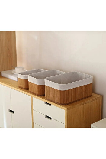 MİMOZA PARK Bamboo 3-Piece Basket Bathroom Basket Kitchen Basket