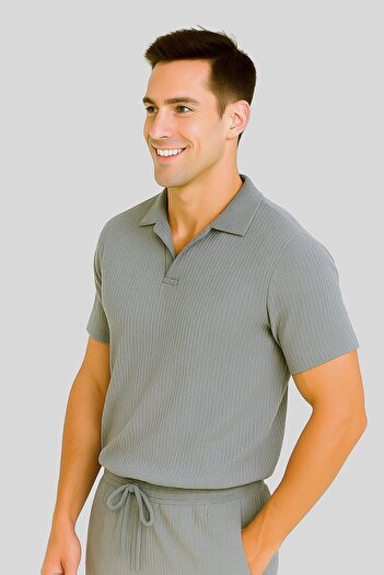 armicem Unisex Basic Polo Neck Ottoman Fabric T-Shirt