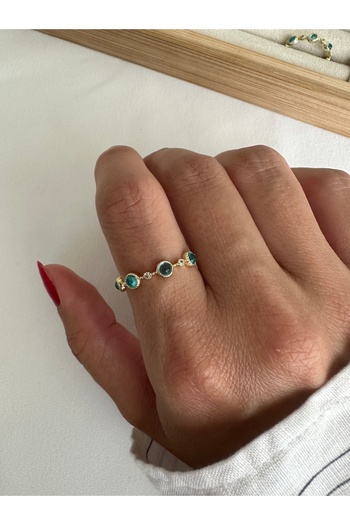 ringbox Kadın Ayarlanabilir Gold Mavi Taşlı Yüzük