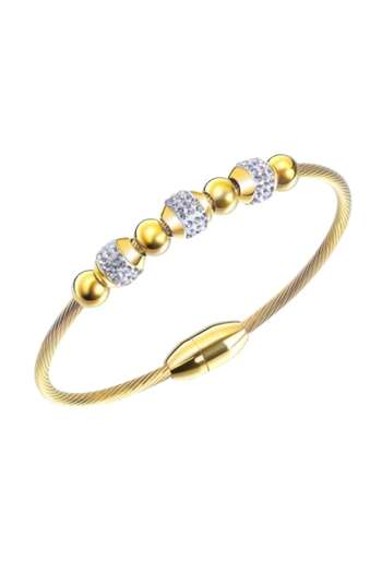 Tessero Women's bracelet with CZ ball charms, zirconia stones, magnetic clasp, stainless steel, plated