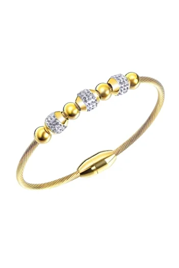 Tessero Women's bracelet with CZ ball charms, zirconia stones, magnetic clasp, stainless steel, plated